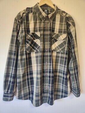 Ecko Unltd. Men's  Plaid Utility Flannel Shirt Epaulets Size 2XL EUC